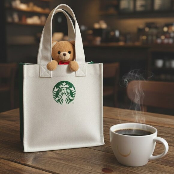 Starbucks Handbags - RARE! Starbucks Mini Tote Cream Canvas Green Logo 8"x7.5" Like NEW